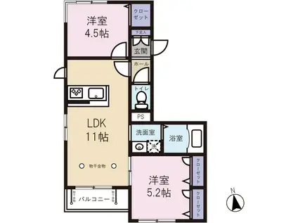 グリーンパーク松ヶ丘(2LDK/1階)の間取り写真