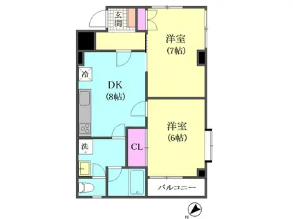 ドミール鹿島(2DK/2階)の間取り写真
