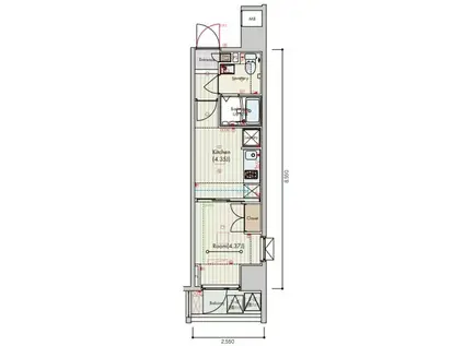 セリュークス大森(1K/5階)の間取り写真