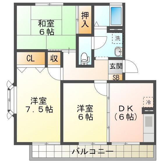 セ・モア B棟(3DK/2階)の間取り写真