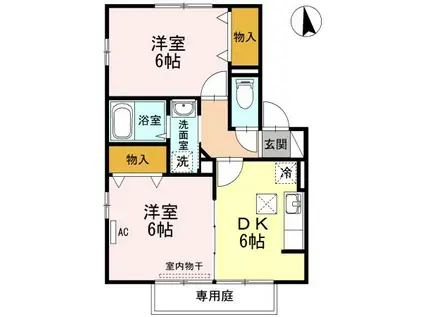 パーク・アベニューA・B棟(2DK/1階)の間取り写真