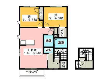 アイリス F棟(2LDK/2階)の間取り写真