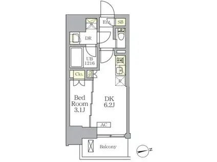 THE LIONS FORSIA文京湯島(1DK/8階)の間取り写真