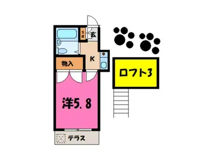 ソレイユ若葉セブンツー(1K/1階)の間取り写真