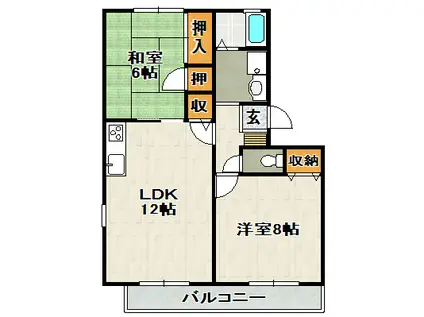 フォンテーヌII(2LDK/1階)の間取り写真