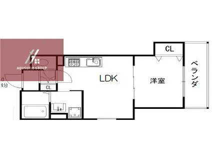 セレニティ長吉出戸(1LDK/3階)の間取り写真