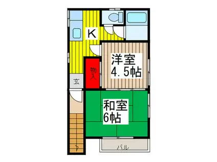 コーポ三ツ和(2K/2階)の間取り写真