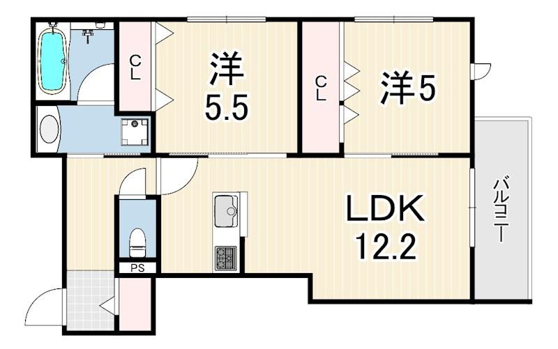 尼崎市南武庫之荘3丁目ヘーベルメゾン(2LDK/3階)の間取り写真