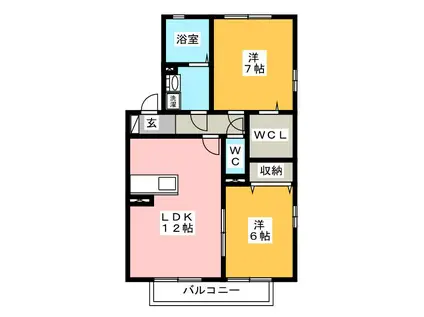 セジュール直江 B棟(2LDK/2階)の間取り写真