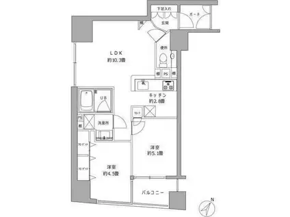 グランシティ日本橋ラフィーネ(2LDK/5階)の間取り写真