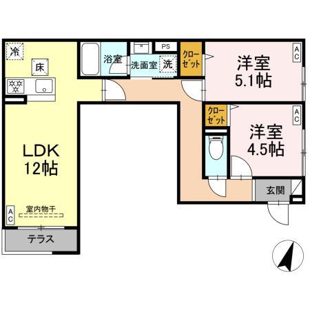 セレスティア中央 II(2LDK/1階)の間取り写真