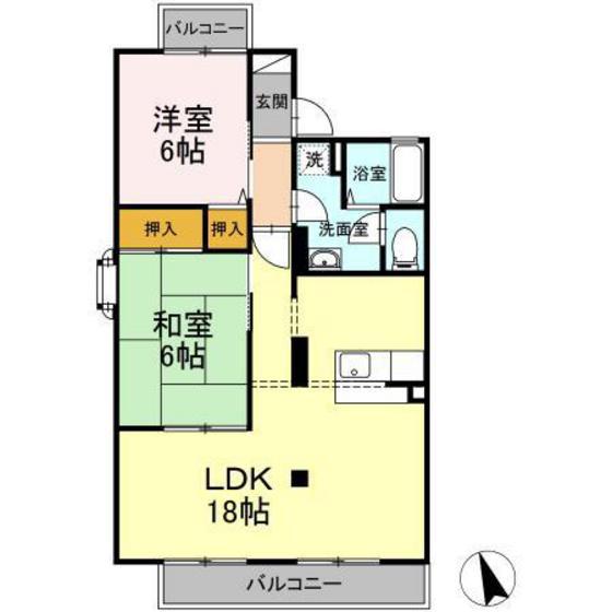 グランディール上久保A(2LDK/2階)の間取り写真