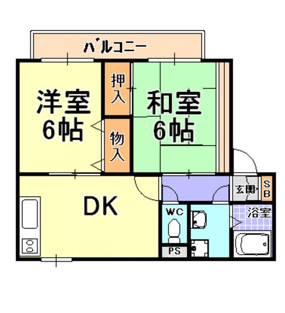 ハイカムール芦屋(2DK/1階)の間取り写真