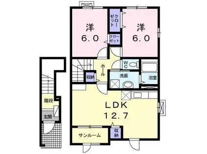 スパシアスW(2LDK/2階)の間取り写真
