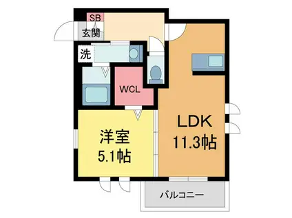 ヘーベルメゾン逆瀬川(1LDK/2階)の間取り写真