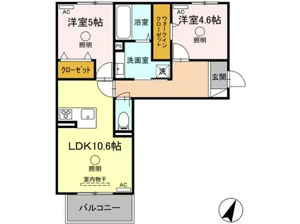 ジェンティーレ八乙女II(1LDK/3階)の間取り写真