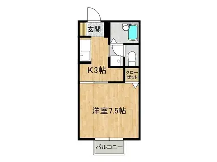 ローズシャトーつくばB(1K/2階)の間取り写真