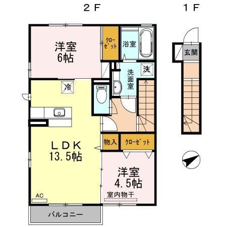 フ・ミール6号館(2LDK/2階)の間取り写真