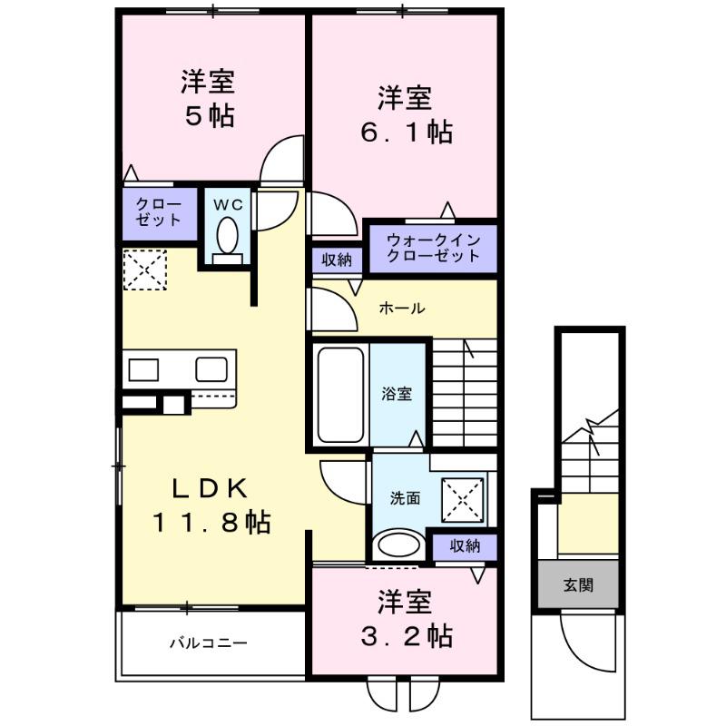 サジュールKⅡ(3LDK/2階)の間取り写真