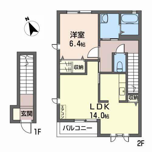 メゾン・ティエードB(1LDK/2階)の間取り写真