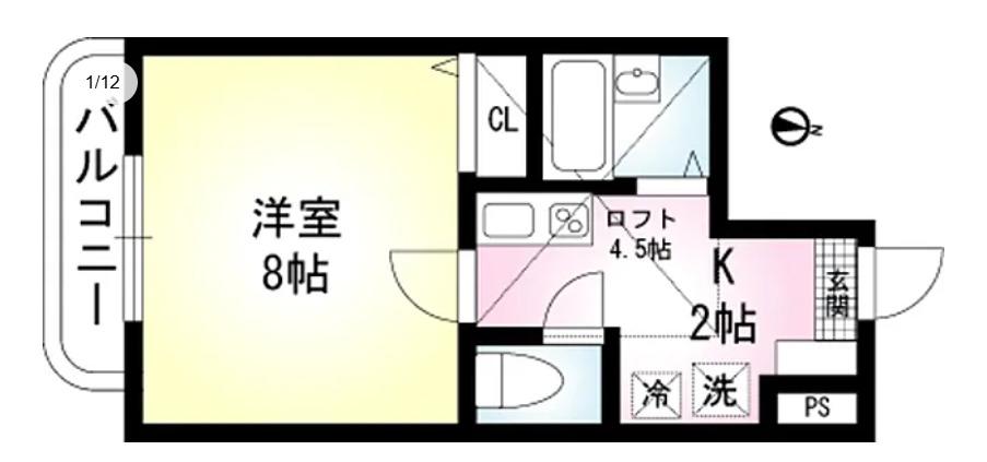 ルピナス・コート(1K/4階)の間取り写真