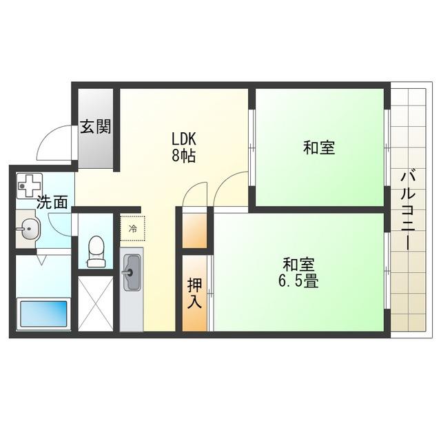 阿波座ハイツ(2LDK/4階)の間取り写真