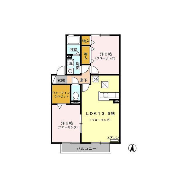 ヒルズ加茂川(2LDK/1階)の間取り写真