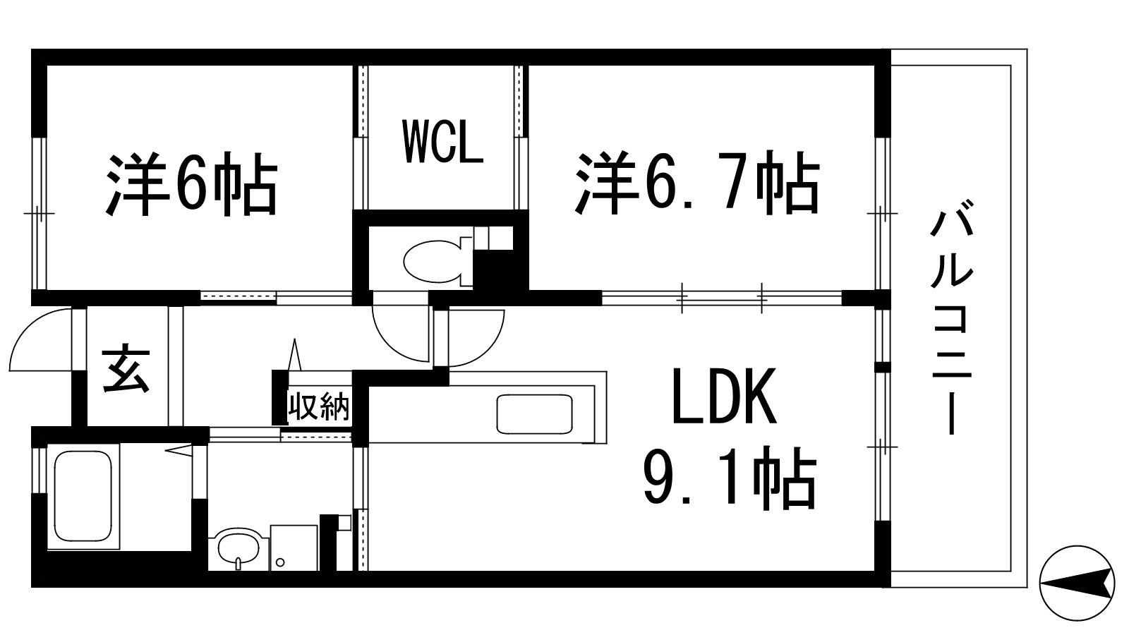 グリーンヒルズ仁川2号棟(2LDK/5階)の間取り写真