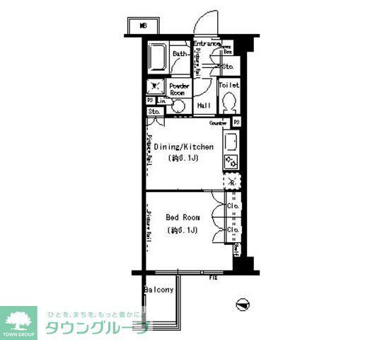 パークアクシス目黒本町(1DK/2階)の間取り写真