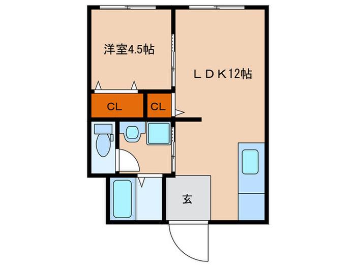 サニーハイツA棟(1LDK/2階)の間取り写真