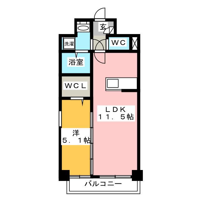 テイルガーデン博多(1LDK/8階)の間取り写真