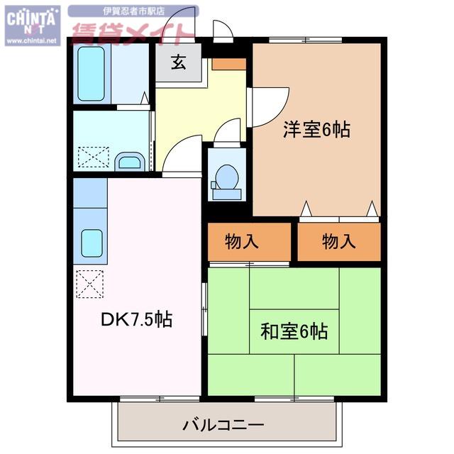 ニューソシアA(2DK/1階)の間取り写真
