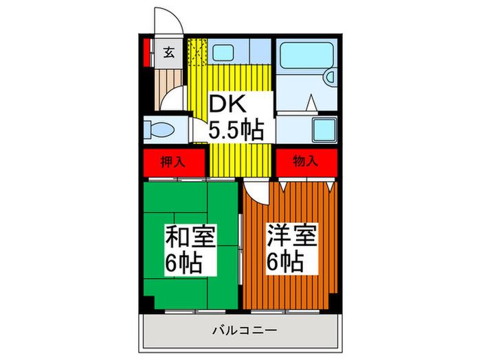 ジュネシオン大熊1(2DK/4階)の間取り写真