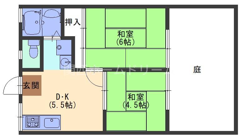 ハイツシャローム(2DK/1階)の間取り写真