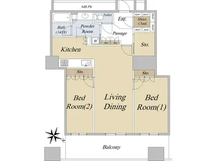 クロスタワー大阪ベイ(2LDK/33階)の間取り写真