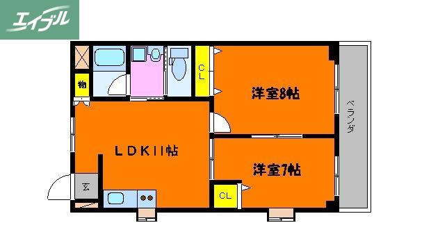 第2岸本マンション(2LDK/1階)の間取り写真