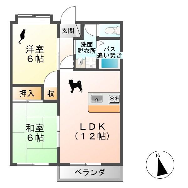 ハーベスト加増B(2LDK/1階)の間取り写真