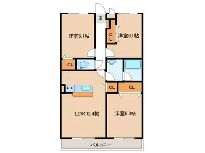 ERMスクウェアガーデン 南館(3LDK/2階)の間取り写真