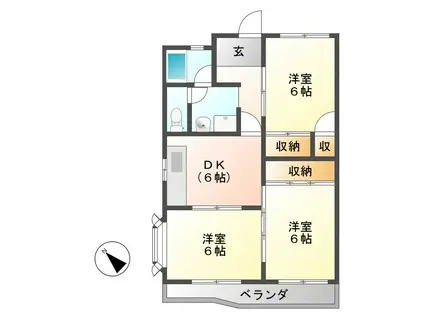 ロックヒルE(3DK/4階)の間取り写真