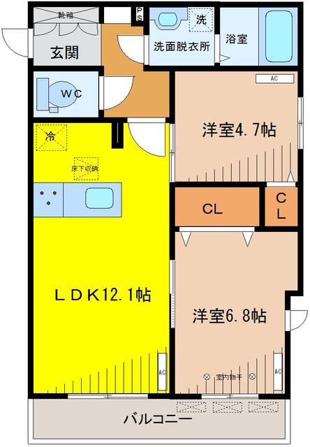 シャンプロフォンド(2LDK/2階)の間取り写真