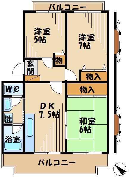 オークパレス高幡(3DK/2階)の間取り写真
