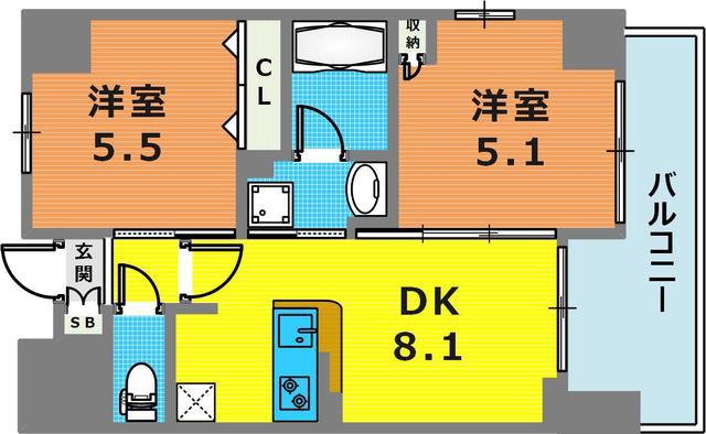 エステムプラザ神戸西IVインフィニティ(2DK/11階)の間取り写真