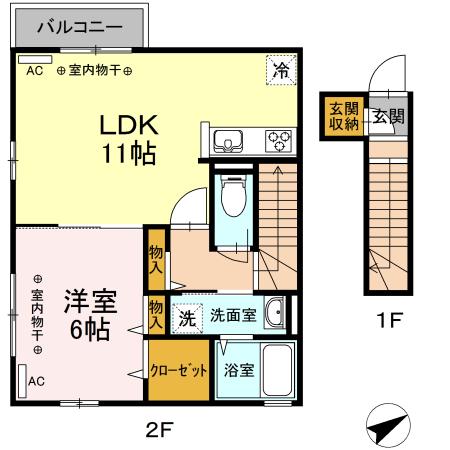 ＪＲ中央線 武蔵小金井駅 徒歩10分 2階建 築7年(1LDK/2階)の間取り写真