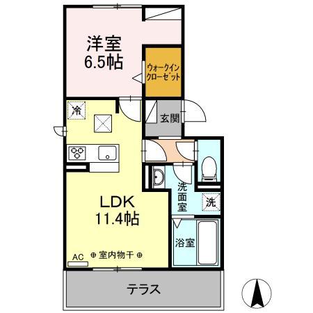ソレイユ六条(1LDK/1階)の間取り写真