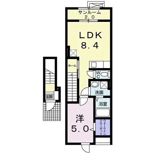 コンセルジュールA(1LDK/2階)の間取り写真