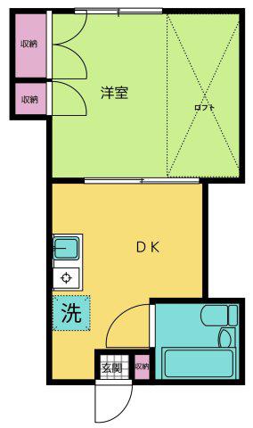 パインハイム(1DK/2階)の間取り写真