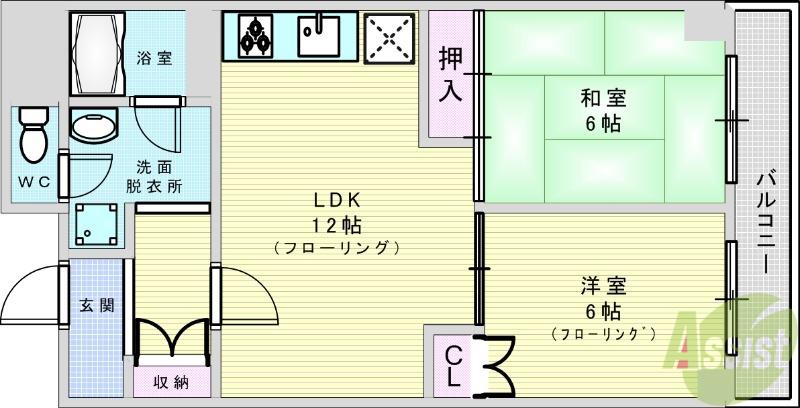 千里ピュアーライフ(2LDK/4階)の間取り写真