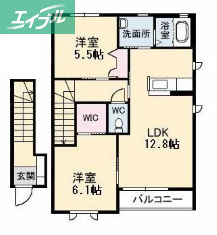プラセール花華A棟(2LDK/2階)の間取り写真