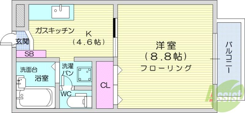 ラフォーレサン(1K/2階)の間取り写真