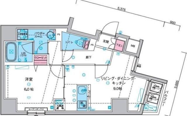 ジェノヴィア上野2スカイガーデン(1LDK/5階)の間取り写真